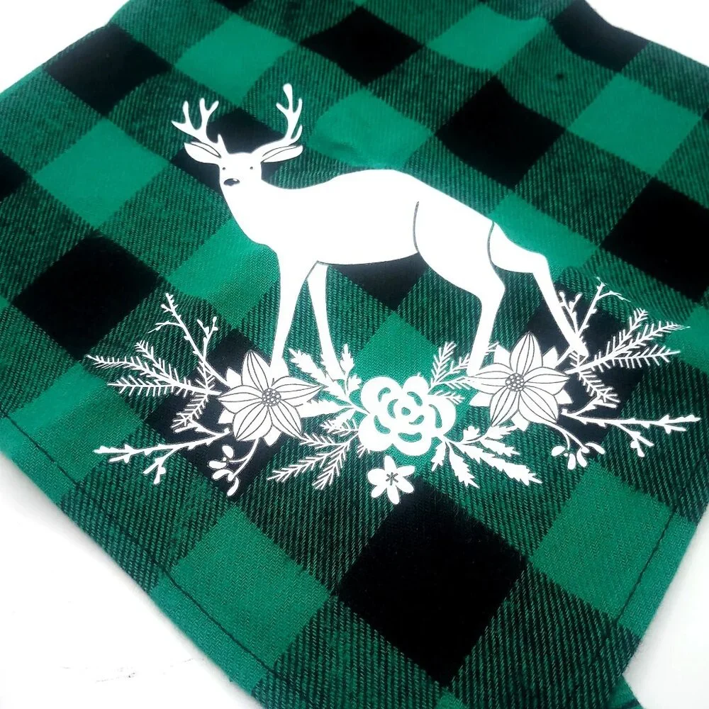 Christmas Dog Cat Plaid Bandanas 2 Pack Green Black Deer Floral Red Bird Scarfs